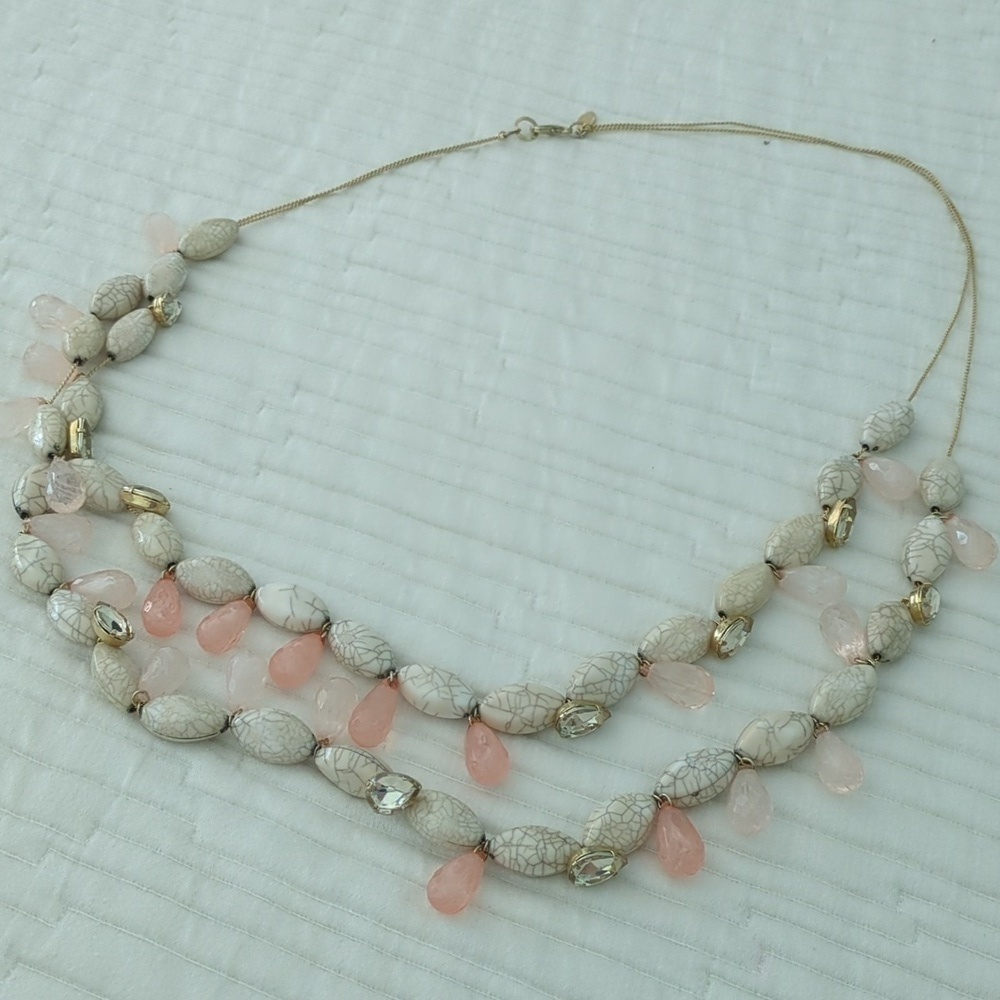 Anthropologie layered Boho Rhinestone And Pink Stones necklace
